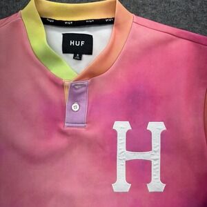 HUF Worldwide Collection crew‎ neck Shirt Skateboard Pink Neon  Men's Size Small